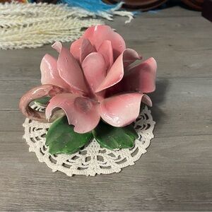 Vintage Capodimonte Large Floral Candle Holder with Handle